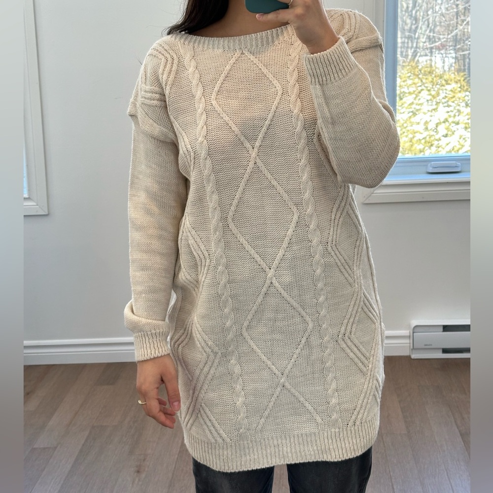 Cream Cable Knit Sweater Dress